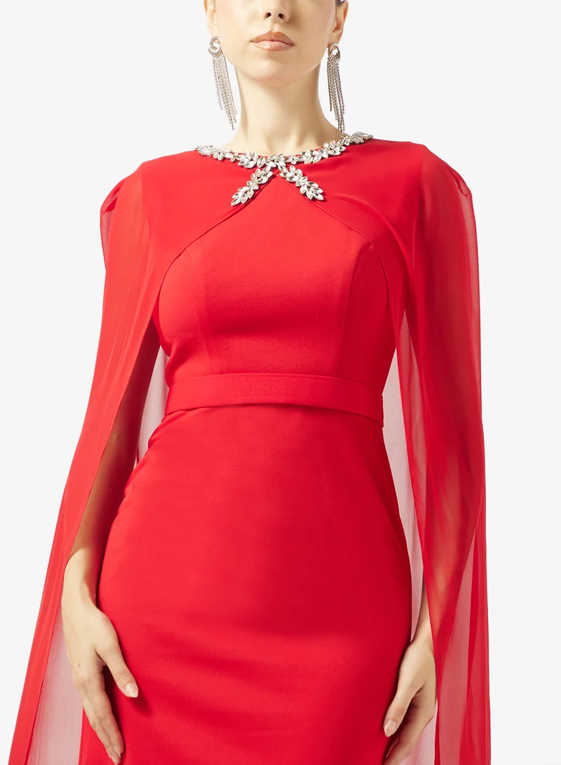 Akadia Fashion  CRYSTAL NECK FLUTE SLEEVE CREPE for Women | Best Price UAE